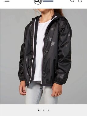 Kids Black Star-Print Hooded Raincoat by O8